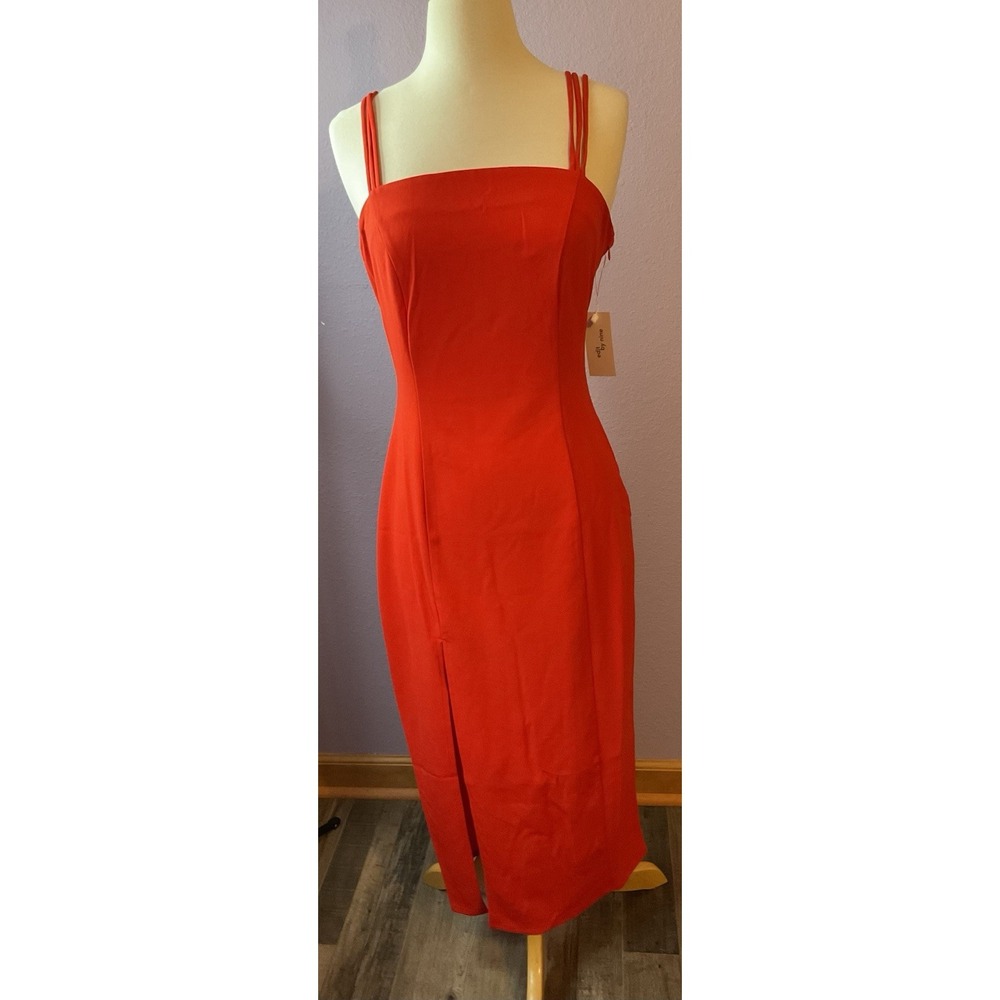 Edit By Nine Red Strappy Backless Front Slit Long Dress Small‎ NEW
